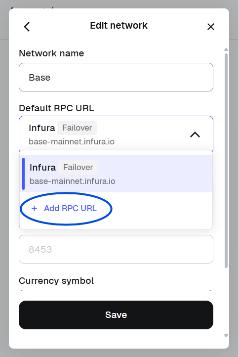 The Add RPC URL button